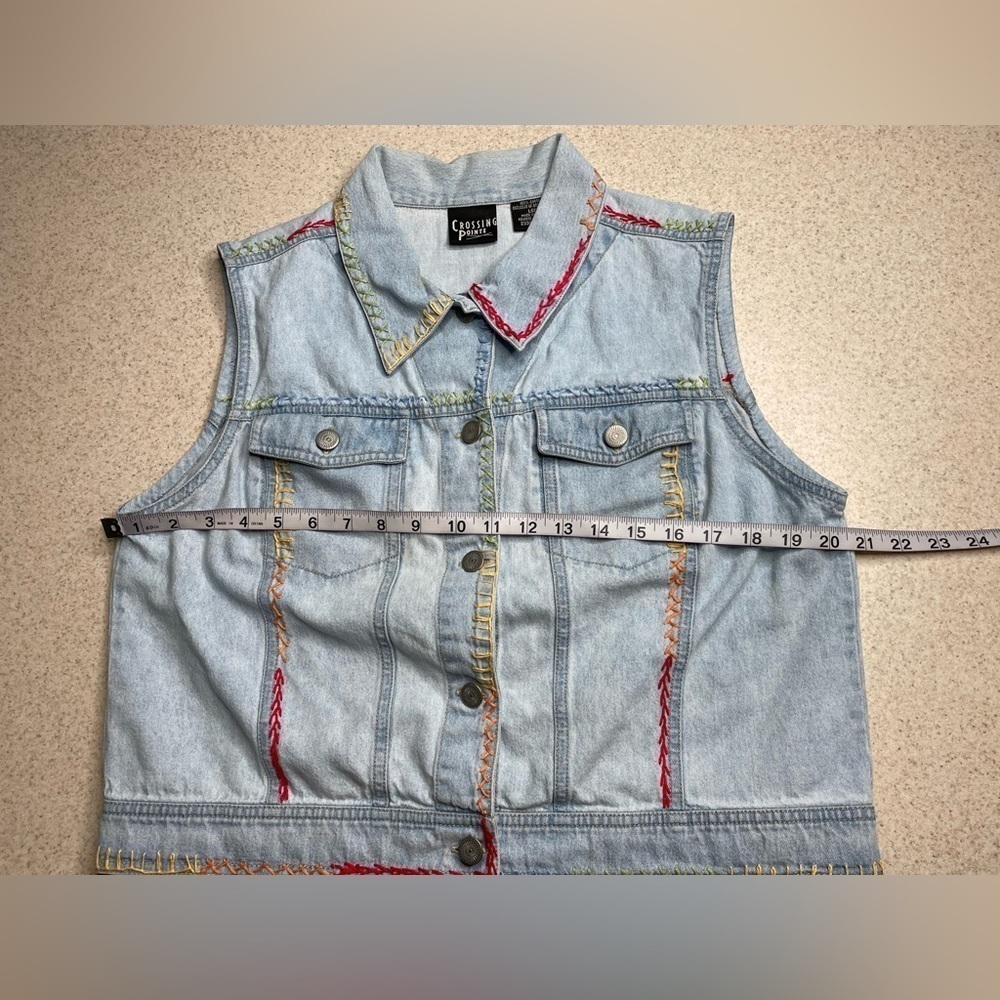 Denim Cotton Vest Colorful Contrast Stitching Size Large - Picture 5 of 7